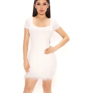 Fashion  Nova Feather Trim Ribbed Dress